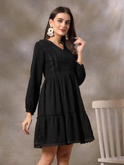 Stylum Women's Black Solid Crepe Flared Dress (DRSBLACKBARBIE)