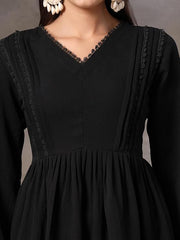 Stylum Women's Black Solid Crepe Flared Dress (DRSBLACKBARBIE)