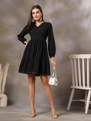 Stylum Women's Black Solid Crepe Flared Dress (DRSBLACKBARBIE)
