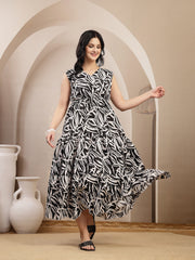 Stylum Women's Black Abstract Printed Poly Rayon Tiered Dress (DRSBLACKELARA)