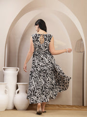 Stylum Women's Black Abstract Printed Poly Rayon Tiered Dress (DRSBLACKELARA)