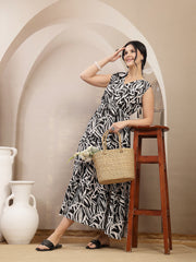 Stylum Women's Black Abstract Printed Poly Rayon Tiered Dress (DRSBLACKELARA)