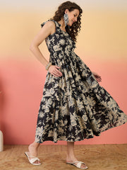 Stylum Women's Black Floral Printed Cotton Tiered Dress (DRSBLACKFENTY)