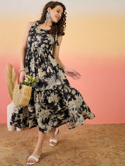 Stylum Women's Black Floral Printed Cotton Tiered Dress (DRSBLACKFENTY)