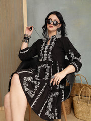 Stylum Women's Black Embroidered Cotton Flex Tiered Dress (DRSBLACKFIG)