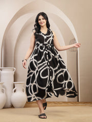 Stylum Women's Black Abstract Printed Rayon Pleated Dress (DRSBLACKJASHN)