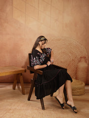 Stylum Women's Black Solid & Embroidered Rayon Tiered Dress (DRSBLACKNINA)