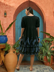Stylum Women's Black Solid & Embroidered Rayon Empire Dress (DRSBLACKPANJIRI)