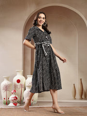 Stylum Women's Black Leheriya Printed Cotton Tiered Dress (DRSBLACKPEPPY)