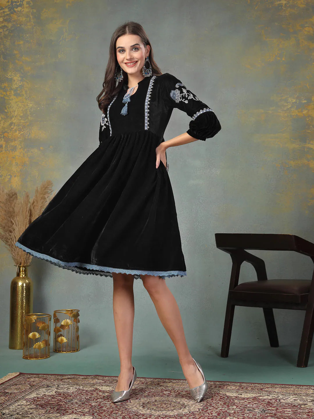 Black Embroidered Velvet Dress - Shop Indian Dresses Black Embroidered Velvet Dress - Shop Indian Dresses