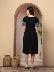 Stylum Women's Black Solid Cotton Flared Dress (DRSBLACKYUNA)
