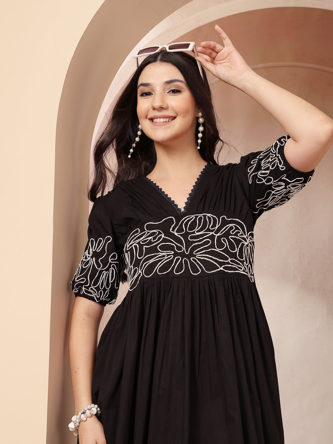 Stylum Women's Black Solid Cotton Flared Dress (DRSBLACKYUNA)
