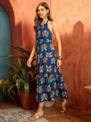 Stylum Women's Blue Printed Cotton Tiered Dress (DRSBLUEAGADU)
