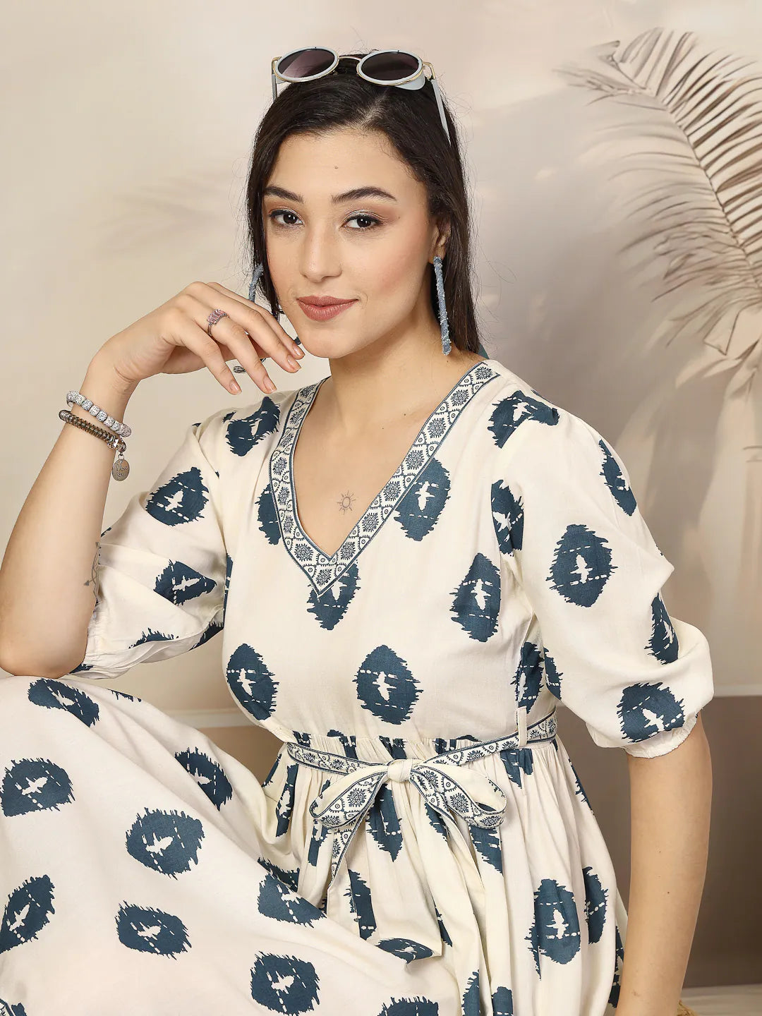 Blue Boho Print Mini Dress