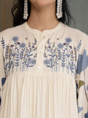 Stylum Women's Blue Floral Printed & Embroidered Cotton Tiered Dress (DRSBLUEDARIYA)