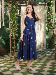 Stylum Women's Blue Embroidered Cotton A-Line Dress (DRSBLUEDILLI)