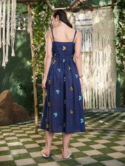 Stylum Women's Blue Embroidered Cotton A-Line Dress (DRSBLUEDILLI)