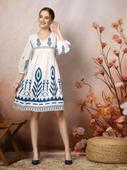 Women's Printed Rayon Flared dress-DRSBLUEGRACE