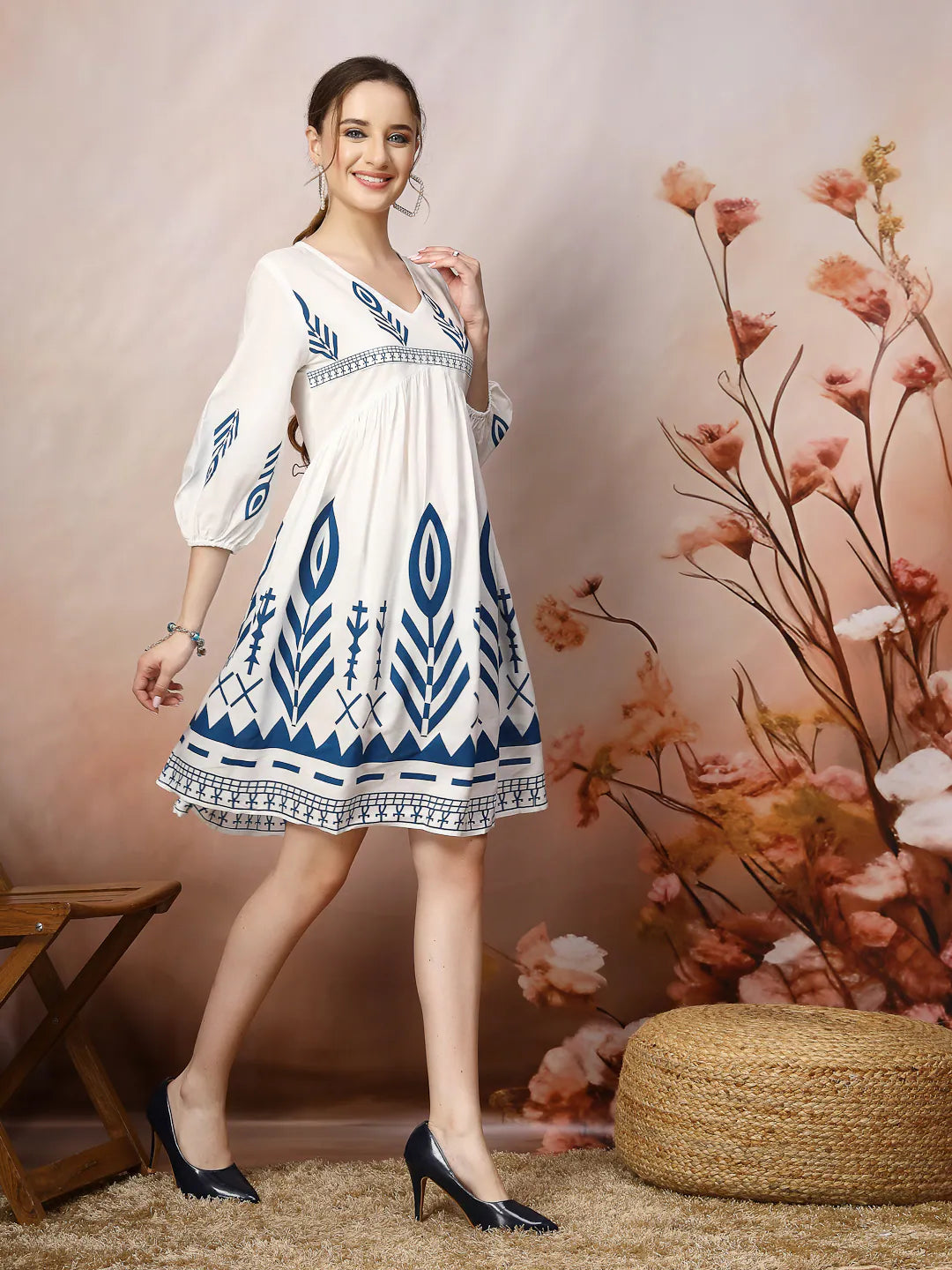 Printed Flared Dress - Women's Polyester Indian Dresses Online