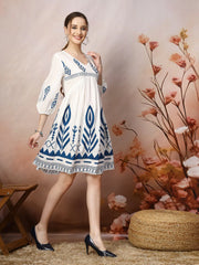 Women's Printed Rayon Flared dress-DRSBLUEGRACE