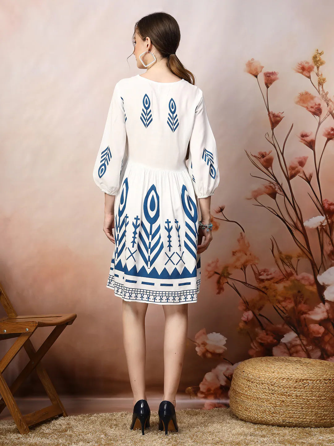 Printed Flared Dress - Women's Polyester Indian Dresses Online
