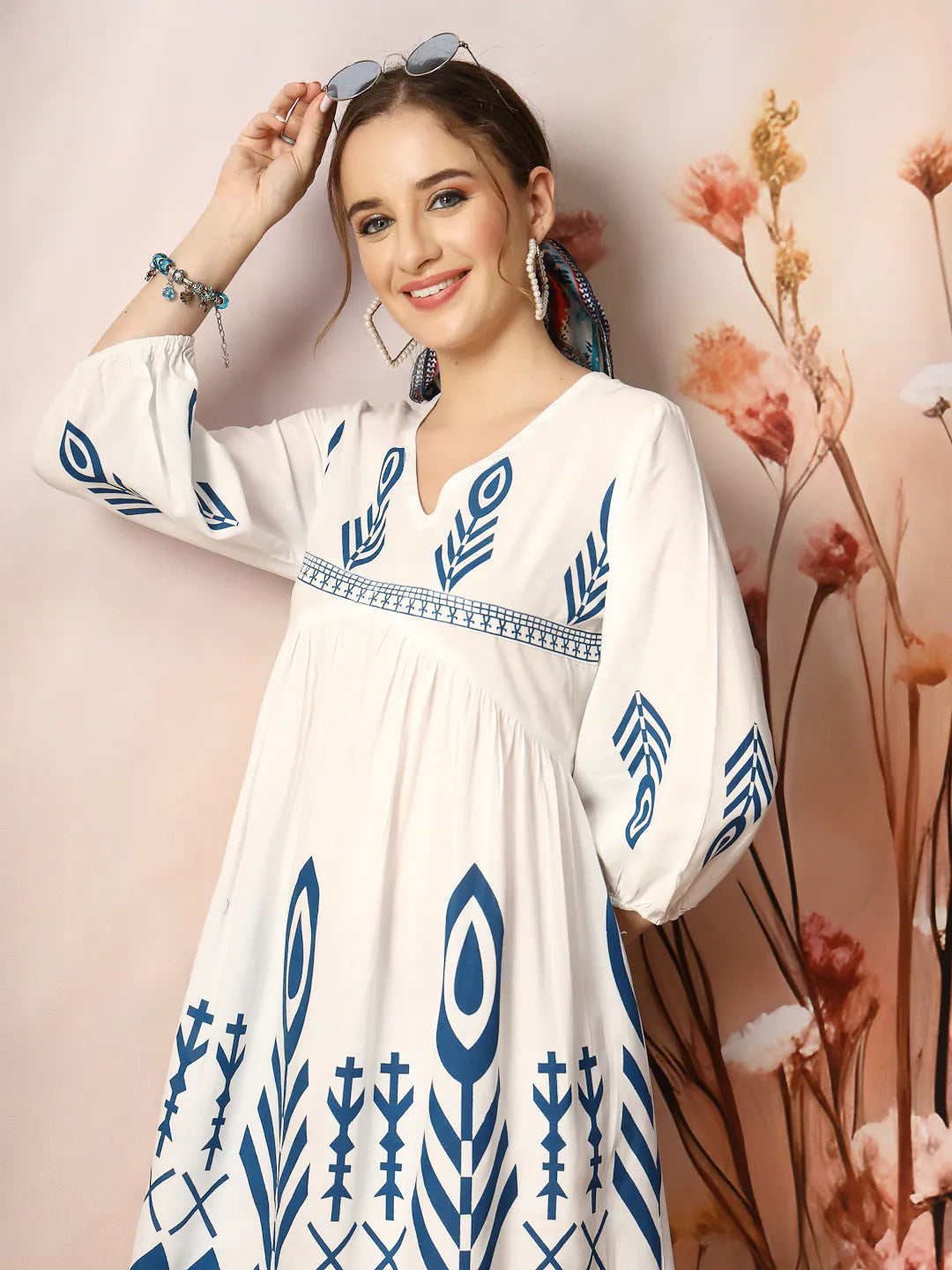 Printed Flared Dress - Women's Polyester Indian Dresses Online