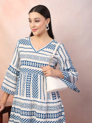 Women's Printed Rayon Tiered dress-DRSBLUEHANNAH
