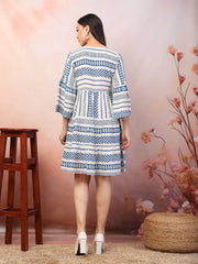 Women's Printed Rayon Tiered dress-DRSBLUEHANNAH