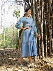 Stylum Women's Blue Solid & Embroidered Rayon Flared Dress (DRSBLUELUCK)