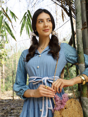 Stylum Women's Blue Solid & Embroidered Rayon Flared Dress (DRSBLUELUCK)