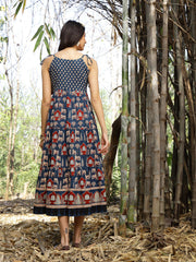 Stylum Women's Blue Ethnic Printed Cotton Tiered Dress (DRSBLUETAMPER)