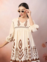 Women's Printed Rayon Flared dress-DRSBROWNGRACE