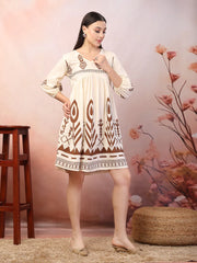 Women's Printed Rayon Flared dress-DRSBROWNGRACE