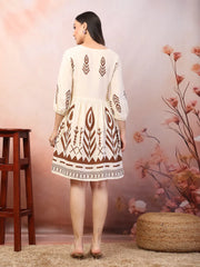 Women's Printed Rayon Flared dress-DRSBROWNGRACE