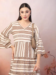 Women's Printed Rayon Tiered dress-DRSBROWNHANNAH