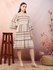 Women's Printed Rayon Tiered dress-DRSBROWNHANNAH