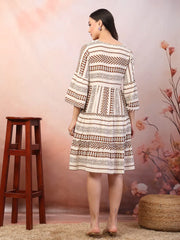 Women's Printed Rayon Tiered dress-DRSBROWNHANNAH