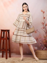 Women's Printed Rayon Tiered dress-DRSBROWNHANNAH