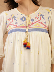 Stylum Women's Cream Solid & Embroidered Cotton Tiered Dress (DRSCREAMREXO)