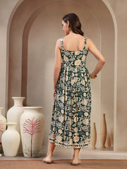 Stylum Women's Green Floral Printed Rayon Empire Dress (DRSGREENFLOW)