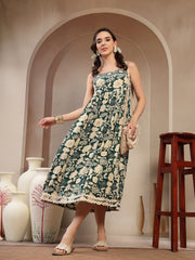 Stylum Women's Green Floral Printed Rayon Empire Dress (DRSGREENFLOW)