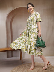 Stylum Women's Green Floral Printed Cotton Flared Dress (DRSGREENKINNU)