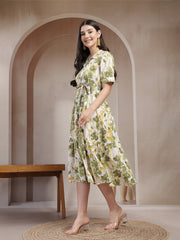 Stylum Women's Green Floral Printed Cotton Flared Dress (DRSGREENKINNU)