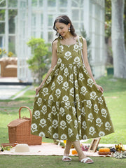Stylum Women's Olive Green Floral Printed Cotton A-Line Dress (DRSGREENWILLOW)
