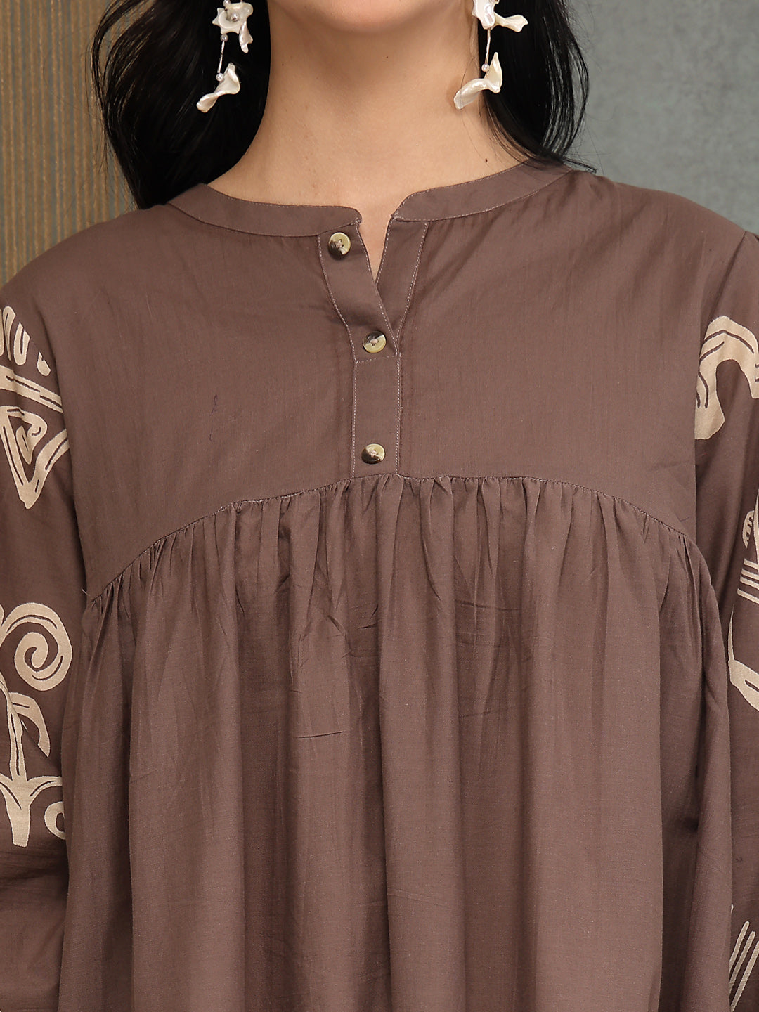 Women's Grey Boho Printed Cotton Tiered Dress (DRSGREYMAYURI) | DesiQl