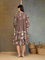 Stylum Women's Grey Boho Printed Cotton Tiered Dress (DRSGREYMAYURI)