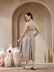 Stylum Women's Grey Self Design Crepe Pleated Dress (DRSGREYMOSS)