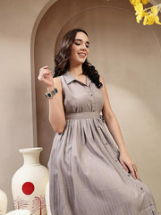 Stylum Women's Grey Self Design Crepe Pleated Dress (DRSGREYMOSS)