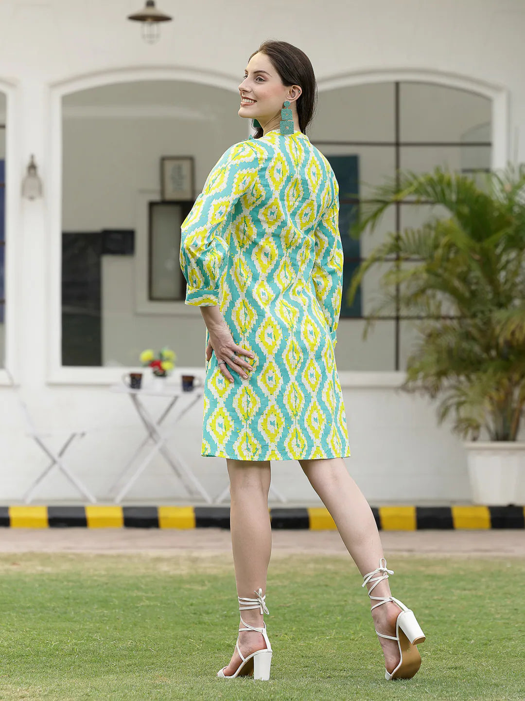 Tropical Cotton A-Line Dress - Shop Indian Cotton Dresses Online Green / XS Tropical Cotton A-Line Dress - Shop Indian Cotton Dresses Online Green / XS