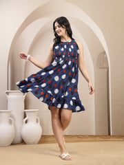 Stylum Women's Indigo Polka Dots Printed Cotton Tiered Dress (DRSINDIGORYTHEM)